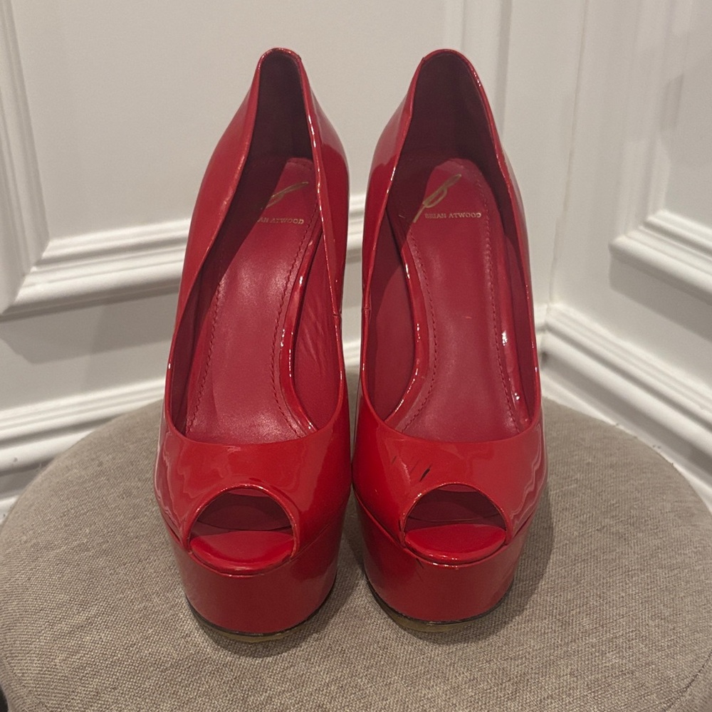 Brian Atwood Glossy Red Platform Heels